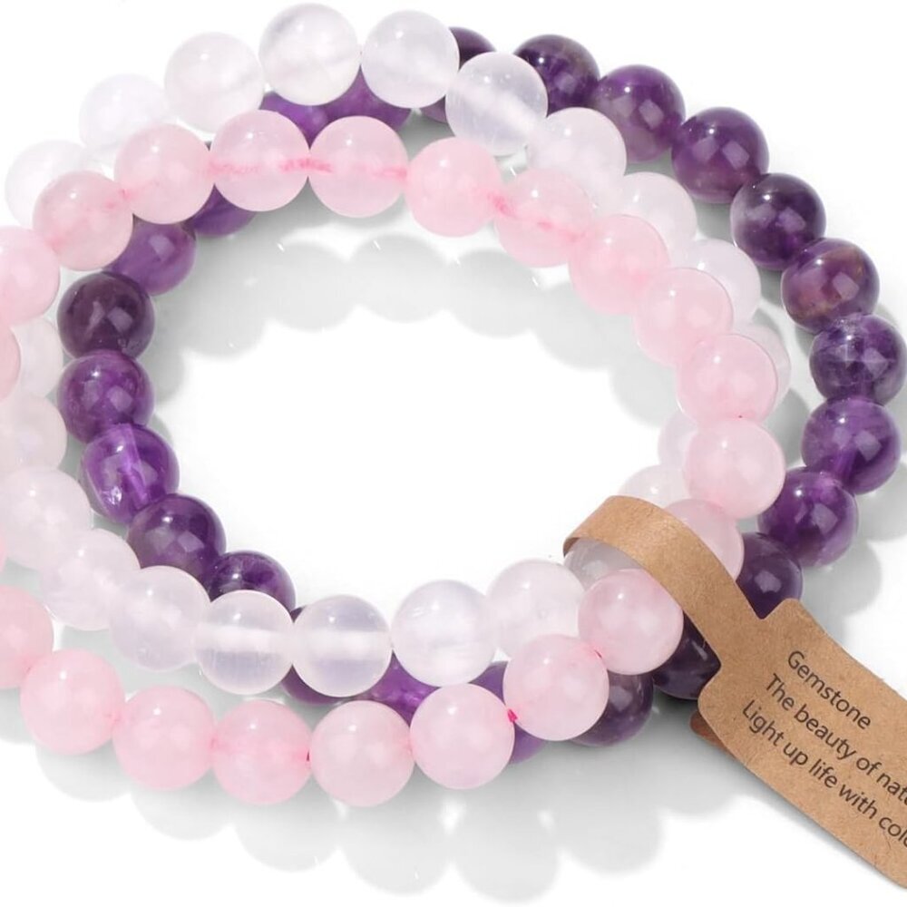 3 PCS Healing Crystal Bracelets for Women 8mm Natural Stone Beaded Stretch Brace